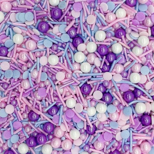 Purple & Pink & Blue & White Sprinkles Mixed Style Edible Cake Decorations Cupcake Toppers Cookie Perfect for Cakes (3 Ounce)