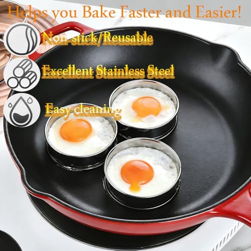 24packs English Muffin Ring 3.15 Inch+ 4 Inch Crumpet Rings Stainless Steel Double Rolled Nonstick Metal Round Tart Ring Molds for Cookie Baking Cooking (24 Count)