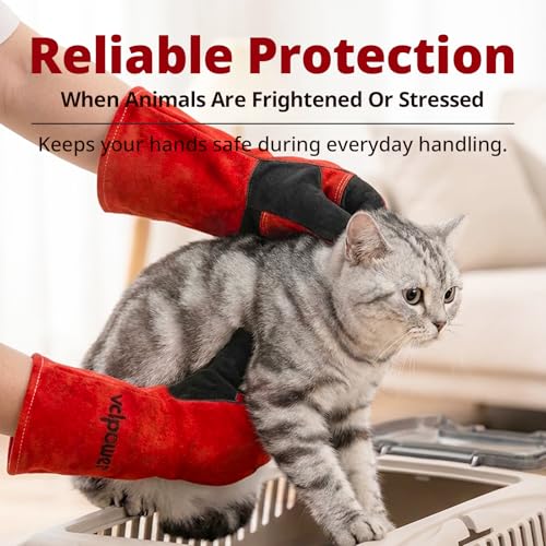 Animal Handling Gloves Size L Fit for Men & Large Hands Bite Proof Double Leather Reinforced Padding Dog