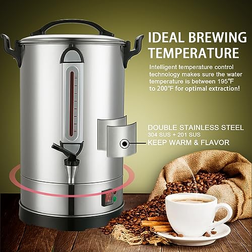 Commercial Coffee Maker 100 Cup Large Coffee Urn 4 Gallon 16L Industrial Coffee Dispenser 1300W Quick Brew Dual Wall Stainless Steel Hot Water Urn & Tea Maker for Catering
