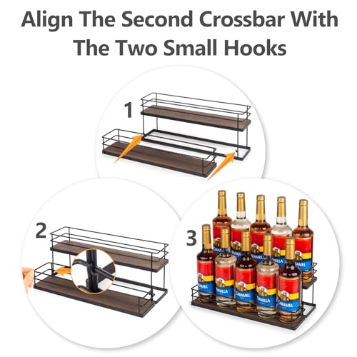 10 Bottle Capacity Coffee Syrup Organizer 2 Tier Coffee Syrup Stand Shelf for Coffee Bar Kitchen Small Wine Rack for Bar Family Storage for Syrup Wine Dressing (13.6 inch(es))