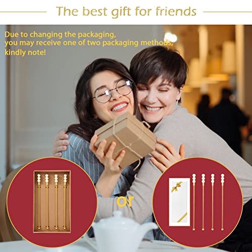 Exquisite Gold Pearl Stainless Steel Coffee Beverage Stirrers Stir Cocktail Drink Swizzle Stick for Wendding Party Value Pack