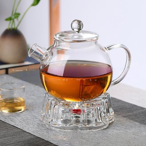 Glass Teapot with Infuser Clear Glass Tea Kettle with 4 Teacups and teapot warmer