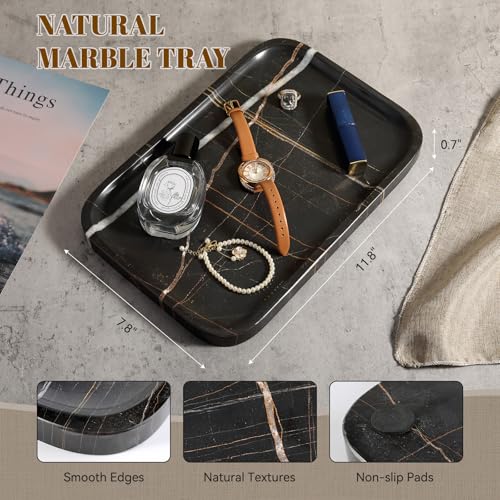 Marble Tray 12"x8" Natural Marble Vanity Tray for Countertop Bathroom Kitchen Dresser