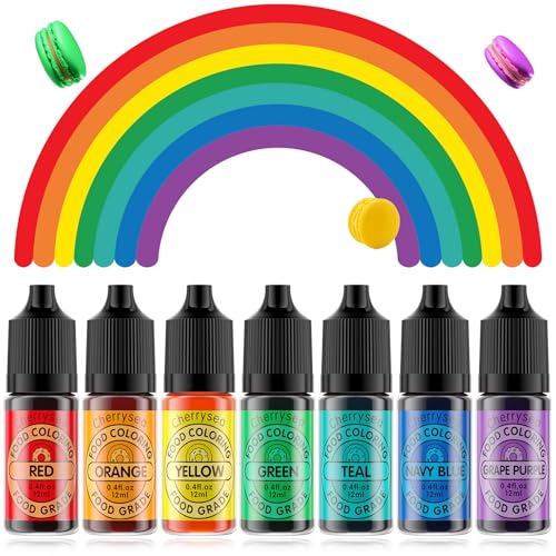 Food Coloring for Cake Decorating Rainbow Edible Food Dye for Halloween Baking Royal Icing Cookie Supplies Gluten Free 7x12ml Food Grade Liquid Food Color Kit (2.8 Fl Oz)
