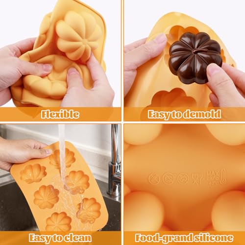 Pumpkin Cake Molds Silicone 3D Pumpkin Cake Cupcake Pan Fall Candy Molds (12 Cavities)
