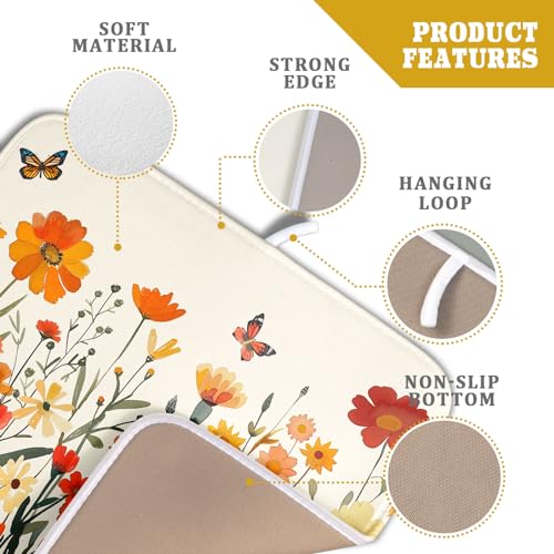 Fall Orange Wildflower Dish Drying Mat for Kitchen Counter
