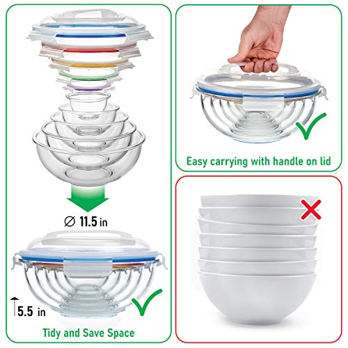Stackable Glass Mixing Bowls with BPA Free Lids Set of 5