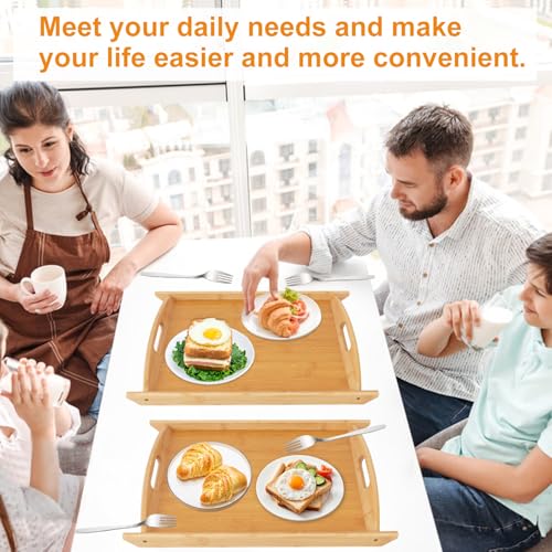 4 Pack 17.3 Inch Large Bamboo Serving Tray with Handle (4 Count)