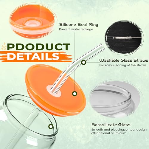 8pcs Glass Cups with Acrylic Lids and Straws 20 oz Drinking Glasses (8 Count)