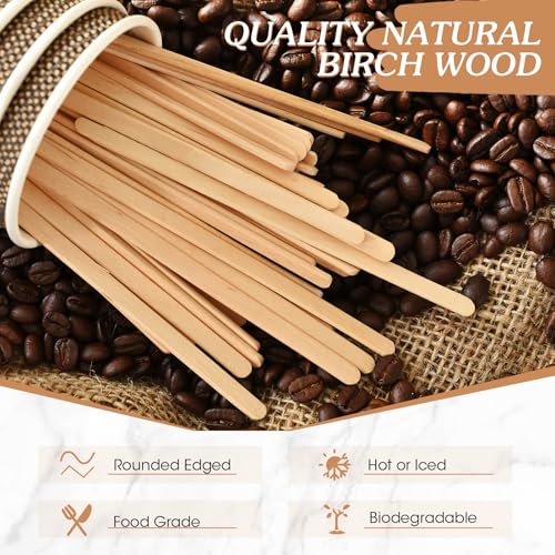 4000 Pack Birch Wood Coffee Stir Sticks 7 Inch Disposable Wooden Coffee Stirrers Bulk Long Tea Stirring Stick Round End Swizzle Beverage Mixer for Cocktail Hot Chocolate Drink Summer (4000 Count)