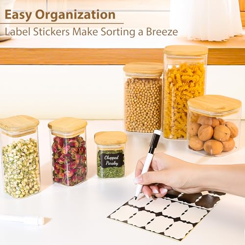 12 Pack 10 oz Square Glass Spice Jars with Lids and Labels (12 Count)