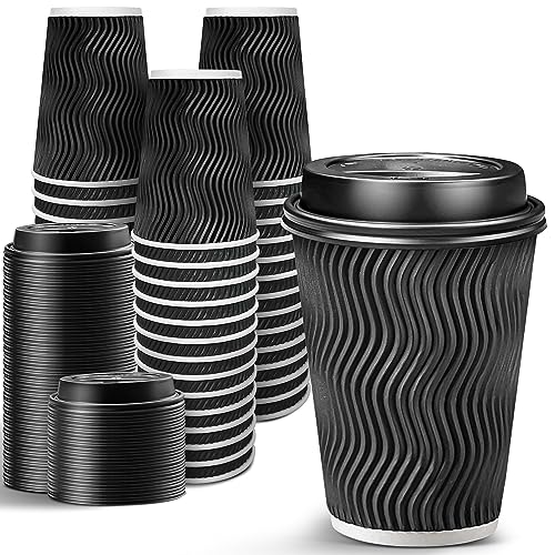 100 Pack 12 oz Disposable Insulated Coffee Cups with Lids (100 Count)