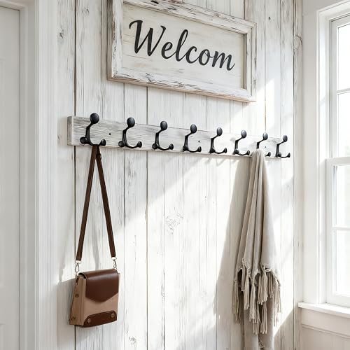 43 Inch Wood Coat Rack Wall Mount with 8 Triple Hooks