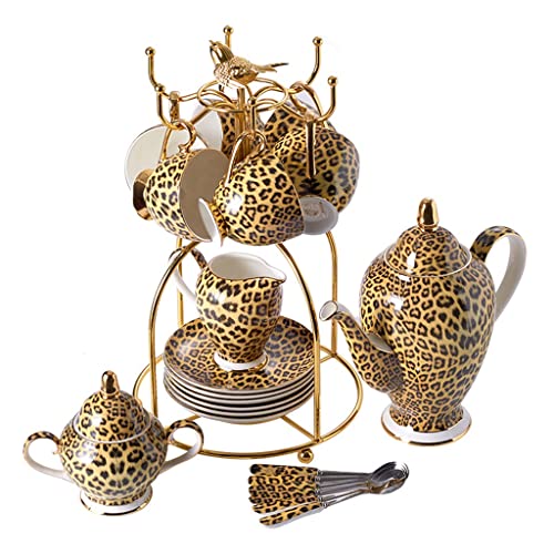 Leopard Print Bone China Coffee Set Porcelain Tea Pot Cup Ceramic Mug Sugar Bowl