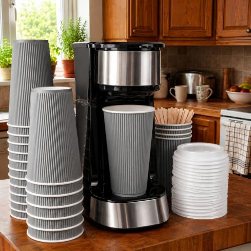 Ripple Wall Coffee Cups 25 Count 16 Ounce Insulated Gray Paper Cups