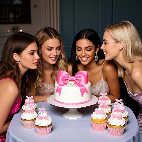 48Pcs Pink Bow Cupcake Toppers (48 Count)