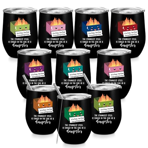 10 Pcs Coworker Gift Dumpster Fire Tumbler with Straw Lid (10 Count)