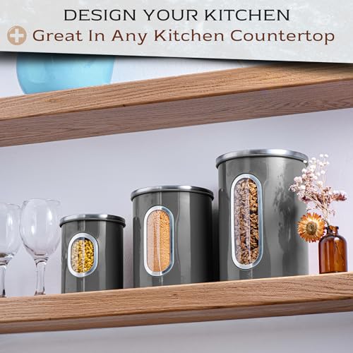 3 Pcs Gray Canisters Set for Kitchen Storage Airtight Jars (3 Count)