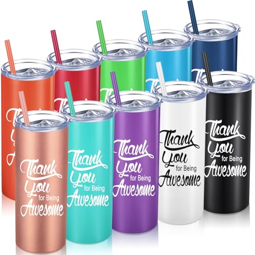 10 Sets Thank You Gifts Tumbler 16 Oz with Lid Straw
