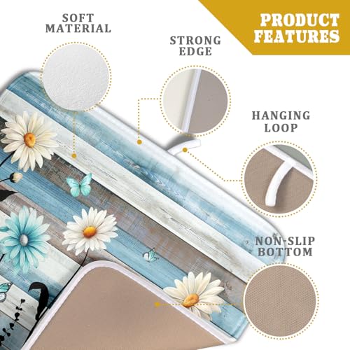 Blue White Daisy Floral Dish Drying Mat for Kitchen Counter