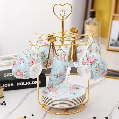 floral porcelain coffee cups set for 6 people