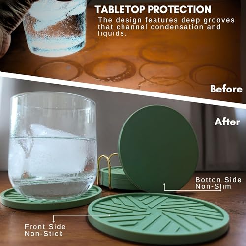 Silicone Coasters Set of 6 with Gold Holder