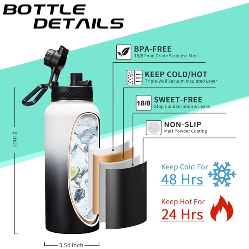 32OZ Water Bottle with Straw & Strap (9 Count)