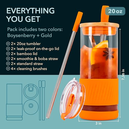 Glass Cups With Lids and Straws (2 Count)