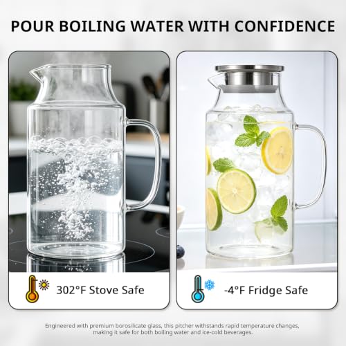 Short 67.6 oz Glass Pitcher with Lid and Handle