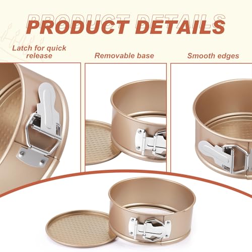 4 Pcs 6 Inch Non Stick Springform Pan with Removable Bottom Carbon Steel Round Springform Cheesecake Pan with Stainless Steel Spring Buckles for Baking Kitchens Restaurant (4 Count)