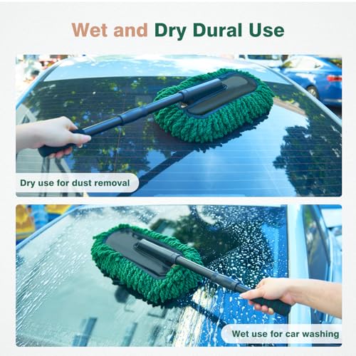 Microfiber Car Duster Large Extendable Car Duster Exterior Scratch Free for Cars RV Truck Bike