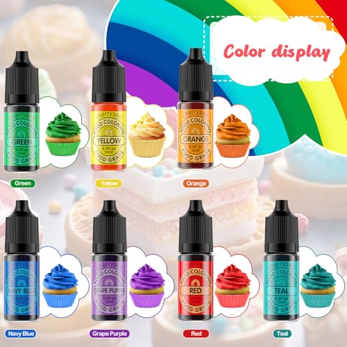 Food Coloring for Cake Decorating Rainbow Edible Food Dye for Halloween Baking Royal Icing Cookie Supplies Gluten Free 7x12ml Food Grade Liquid Food Color Kit (2.8 Fl Oz)