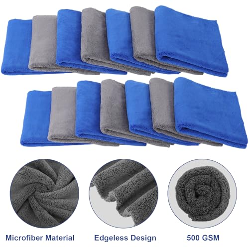 30 Pcs 16 x 16 Inch Edgeless Microfiber Plush Towels for Cars Detailing Drying Wash Polishing Absorbent Cleaning Cloths (30 Count)