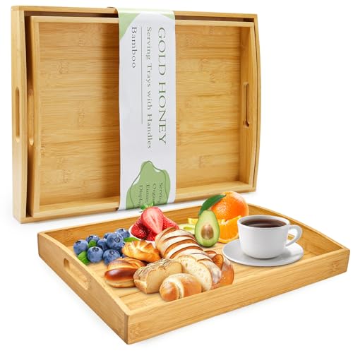 Bamboo Serving Tray with Handles (2 Count)