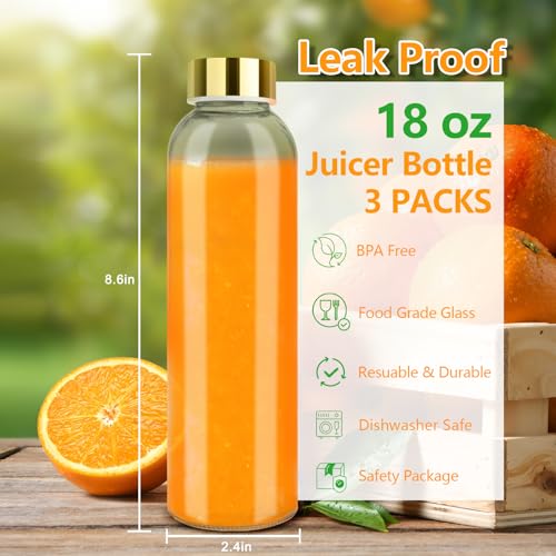 18 oz Glass Juice Bottles with Gold Lids (3 Count)