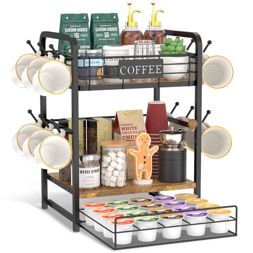 Coffee Bar Organizer Station Shelf Mug Holder