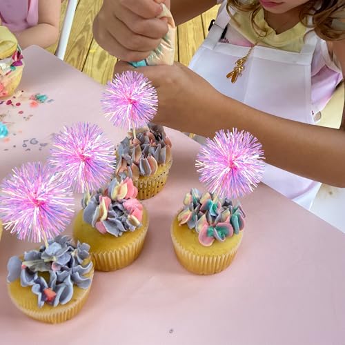 30Pcs Foil Firework Cupcake Toppers Party Birthday Cake Toppers Supplies Sparkle Tinsel Cocktail Fruit Toothpick for Birthday Wedding Graduation Party Rose Red (30 Count)