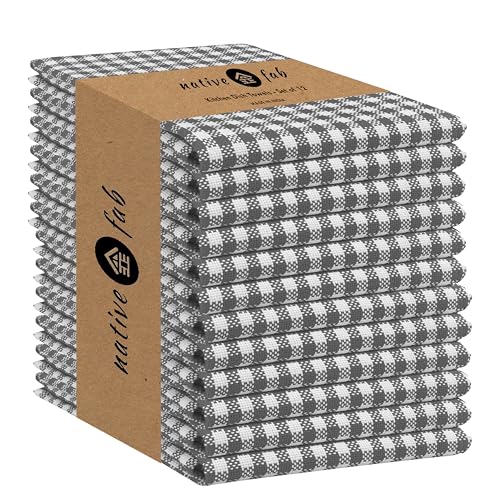 12 Pack Gingham Mini Check Kitchen Dish Towel Cotton Durable Washable 16"x26" (12 Count)