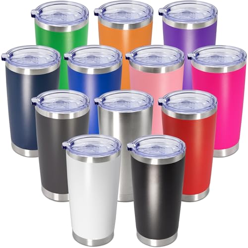 20oz Tumbler Insulated Coffee Tumblers with Lid Stainless Steel Mix 12P (12 Count)