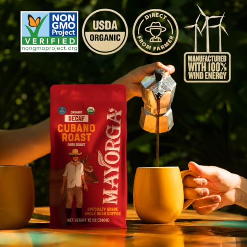 Decaf Dark Roast 12oz Bag Cafe Swiss Water Decaffeinated Cubano Roast 100% Arabica Whole Coffee Beans (12 Ounce)