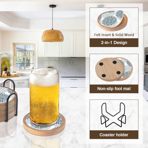 Wood Coasters Set of 4 with Holder