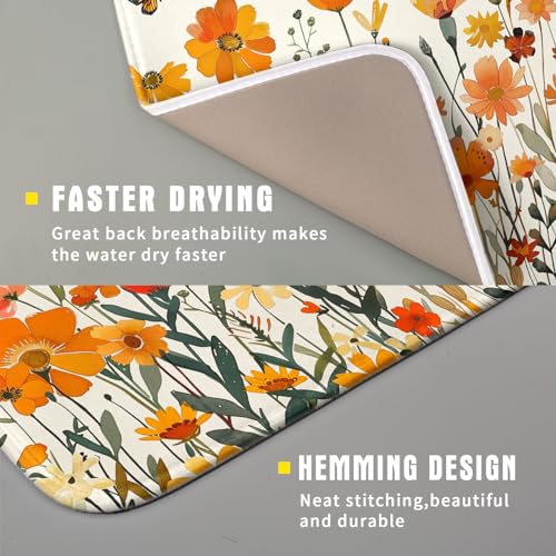 Fall Orange Wildflower Dish Drying Mat for Kitchen Counter