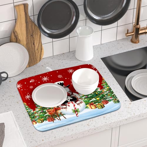 Christmas Snowman Dish Drying Mat for Kitchen Counter