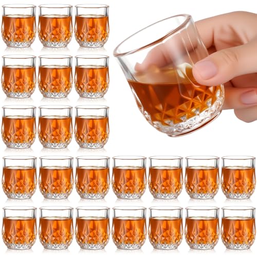 24 Pcs 2.7 oz Mini Shot Glasses Set Whiskey Tasting Glasses Heavy Duty Base Clear Shot Cup Cute Cordial Mini Wine Cups for Bourbon (24 Count)