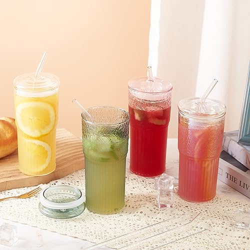 Glass Coffee Cups with Lids and Straws 20oz (2 Count)