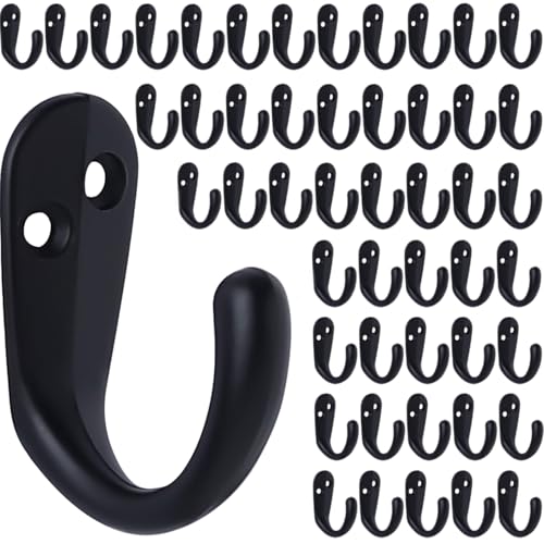 50PCS Coat Hooks Wall Mounted Black Single Prong Robe Hook (50 Count)