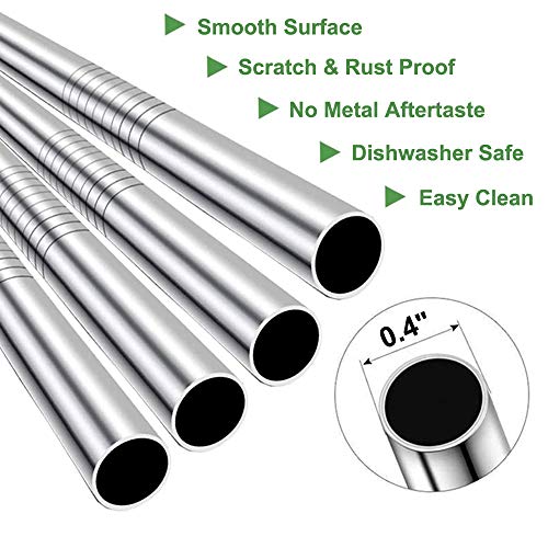 4 Pack 0.4" Wide Bore Reusable Stainless Steel Metal Smoothie Straws (4 Count)