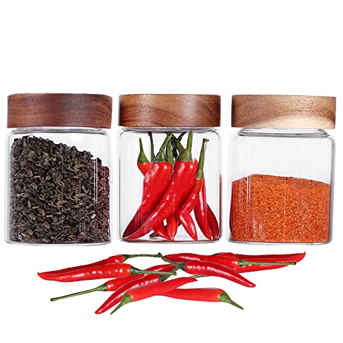 3 Packs Glass Food Storage Jars with Screw Airtight Seal Acacia Wood Lids