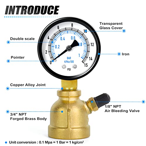 0 15Psi Forged Brass Air Test Pressure gauges